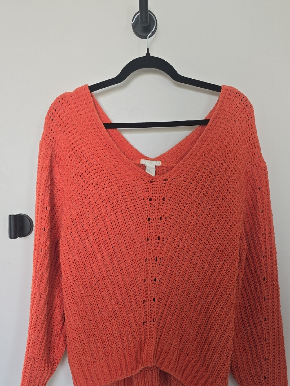 H&M Orange Open-Knit V-Neck Sweater